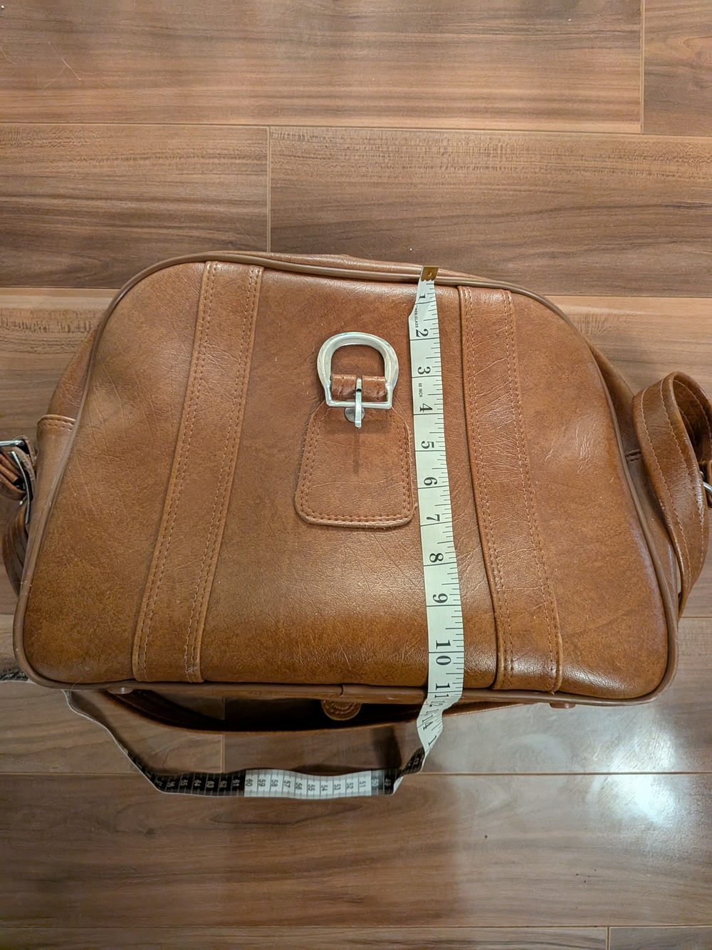Vintage 70s Cognac Brown Faux Leather Shoulder Bag Boho Retro - Picture 7 of 7
